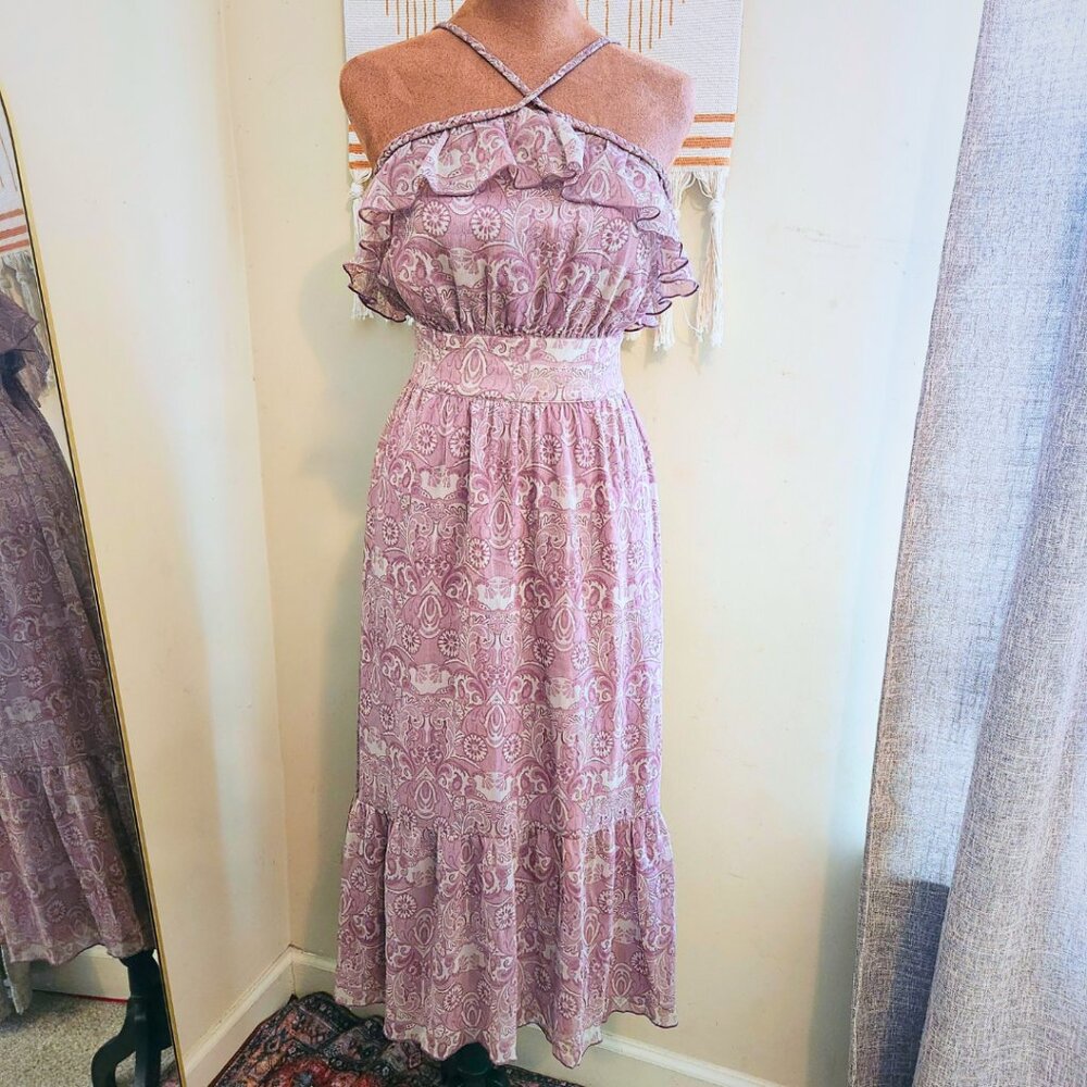 Guess Mauve Vintage 2000s Midi High-Low Dress | Boho Paisley | Size 11
